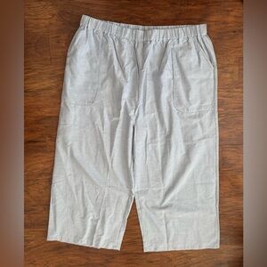 Tamsy Cotton Wide Leg Cropped Pants Light Blue Relaxed Pull On Comfy NWT 1X